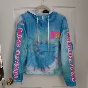 MTV Tie-Dye Pullover Cropped Hoodie Windbreaker Jacket - Size XL